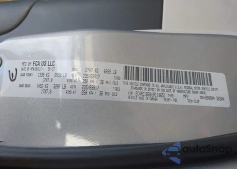 2018 Chrysler Pacifica Touring L из США, поврежденный, VIN 2C4RC1BG0JR110651